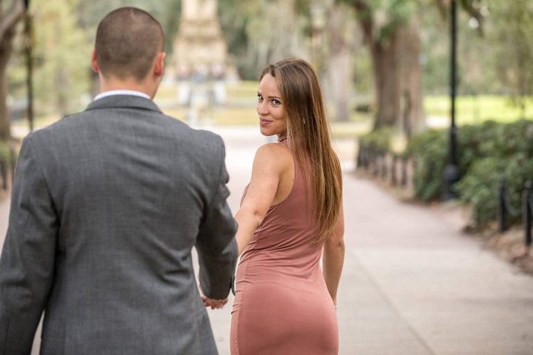 Christmas engagement photo session in Forsyth Park