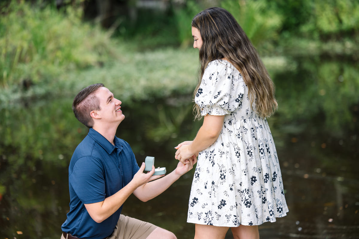 newly engaged couple magnolia gardens