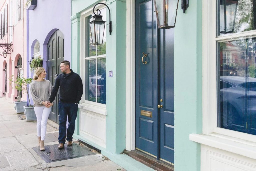 Meghan and Justin’s Rainbow Row Engagement Session: A Journey Through Love and Charleston’s Charm