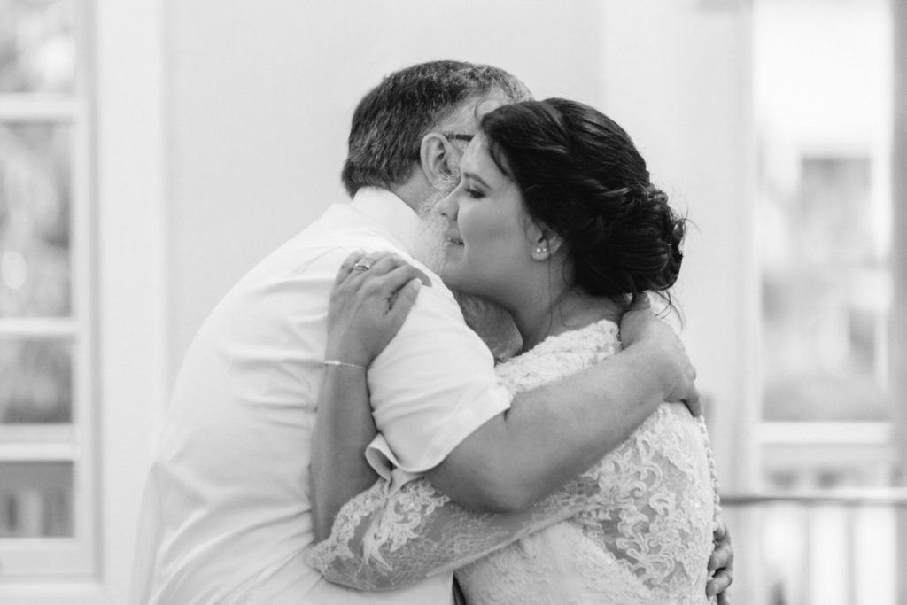 black and white photo of bride and groom