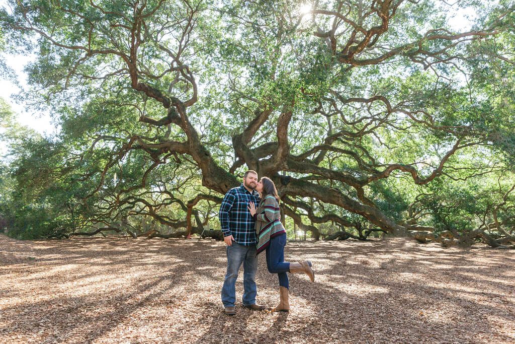 charleston engagement photographers at angel oak tree