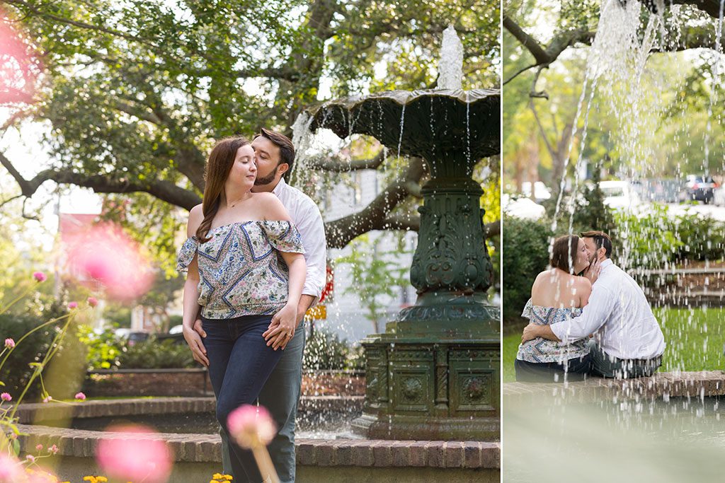 charleston engagement photographers at chapel street fountain park