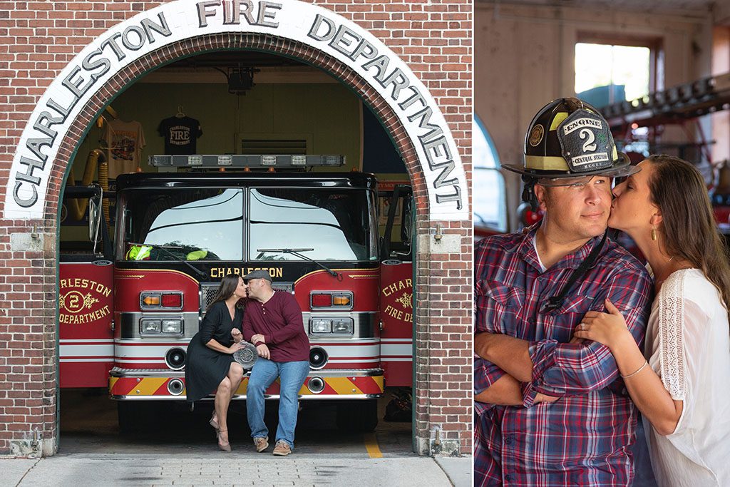 charleston engagement photographers at charleston fire station