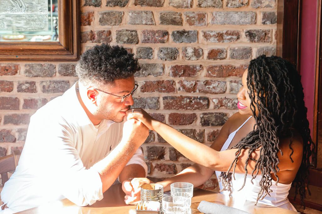 charleston engagement photographers at kaminskys dessert café