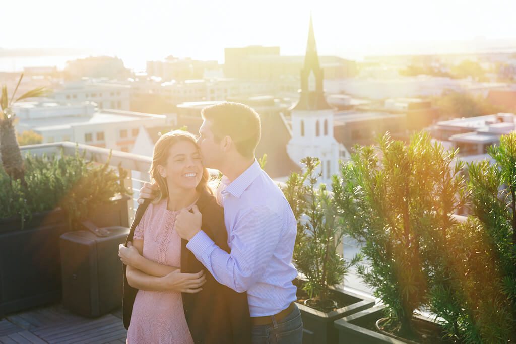 charleston engagement photographers at rooftop