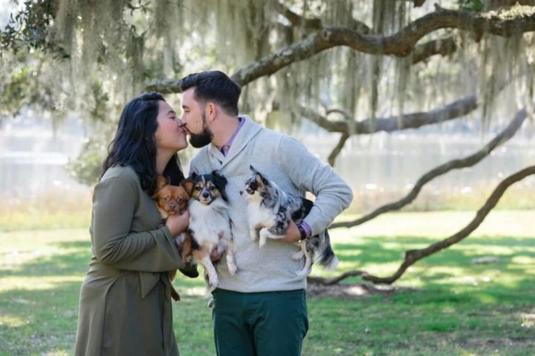 Merdi and Jo’s Kiawah Island Engagement Session: A Love Story with Their Adorable Dogs