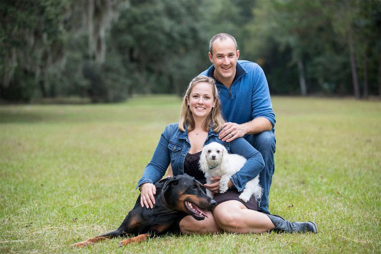 beautiful family portrait with pets