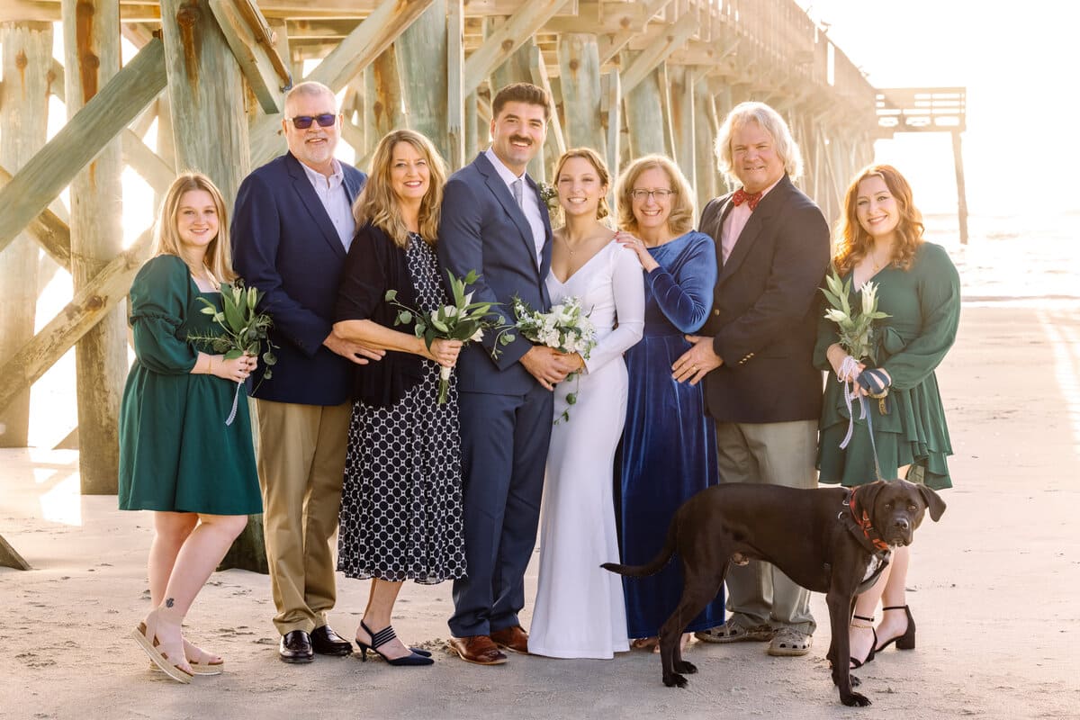 candid dog and couple beach elopement