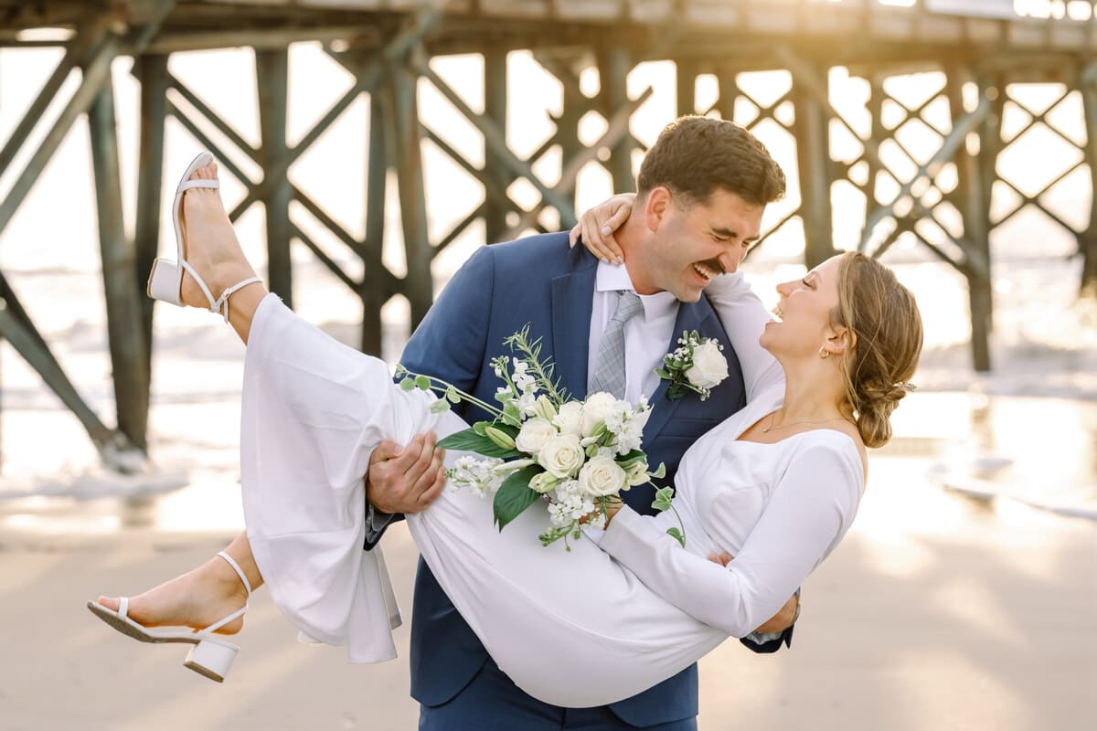 groom waiting near isle of palms pier