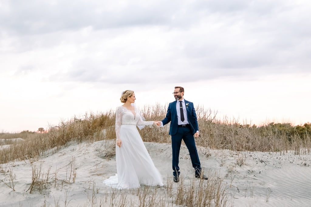 Charleston elopement photo: bride and groom on the beach