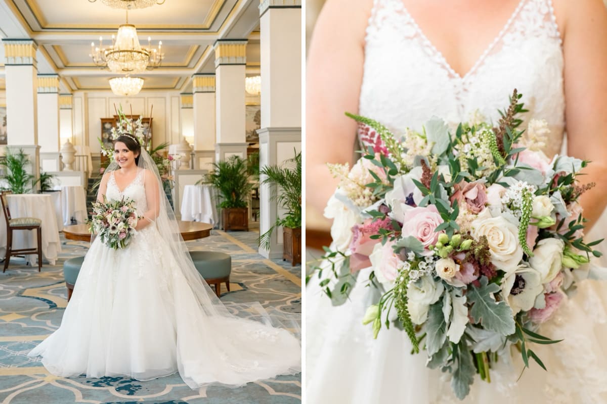 bride holding bouquet francis marion hotel