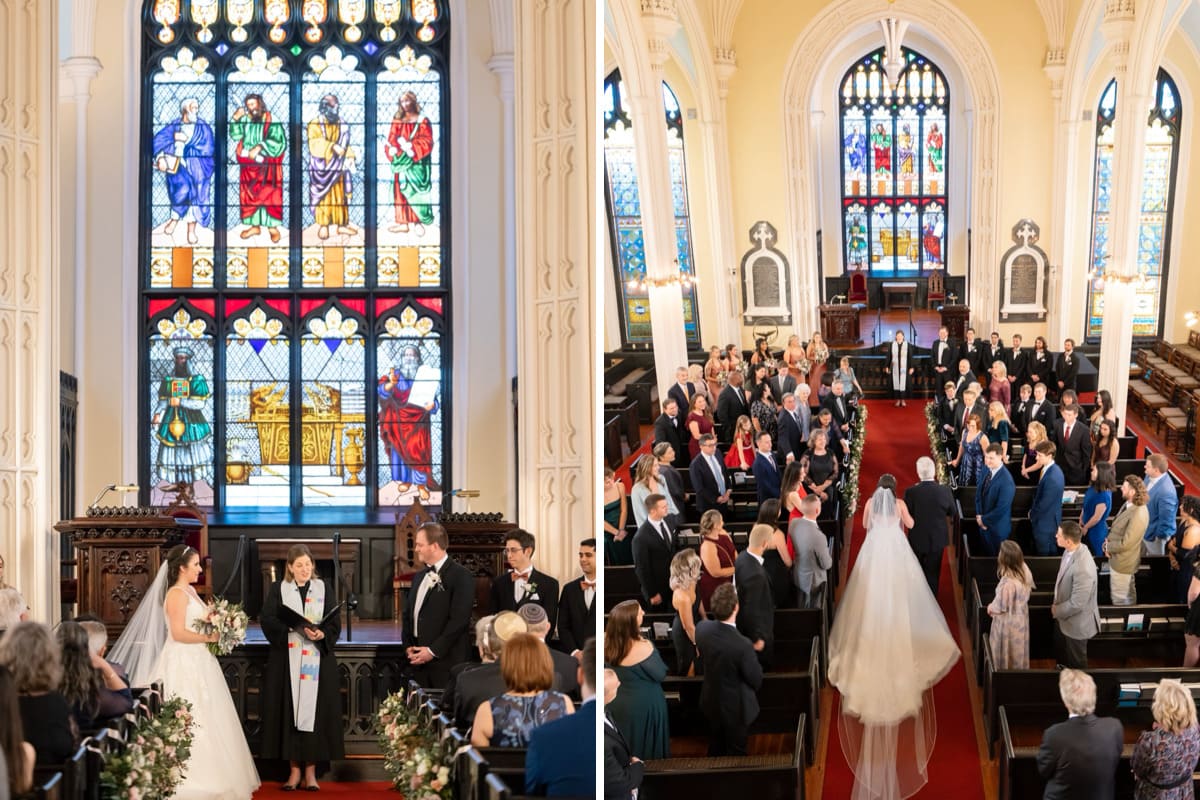 bride walking down aisle unitarian church