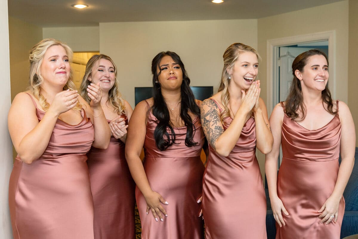 bridesmaids laughing charleston wedding