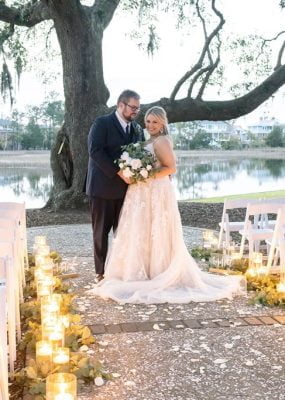 bride and groom charleston sunset