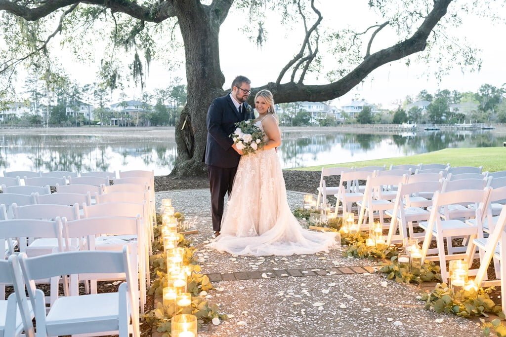 bride and groom charleston sunset