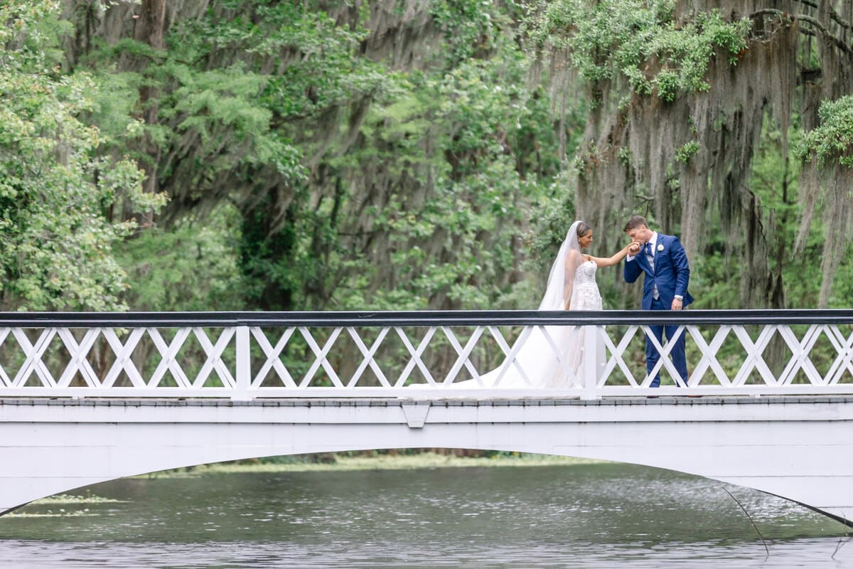 bride groom spanish moss background