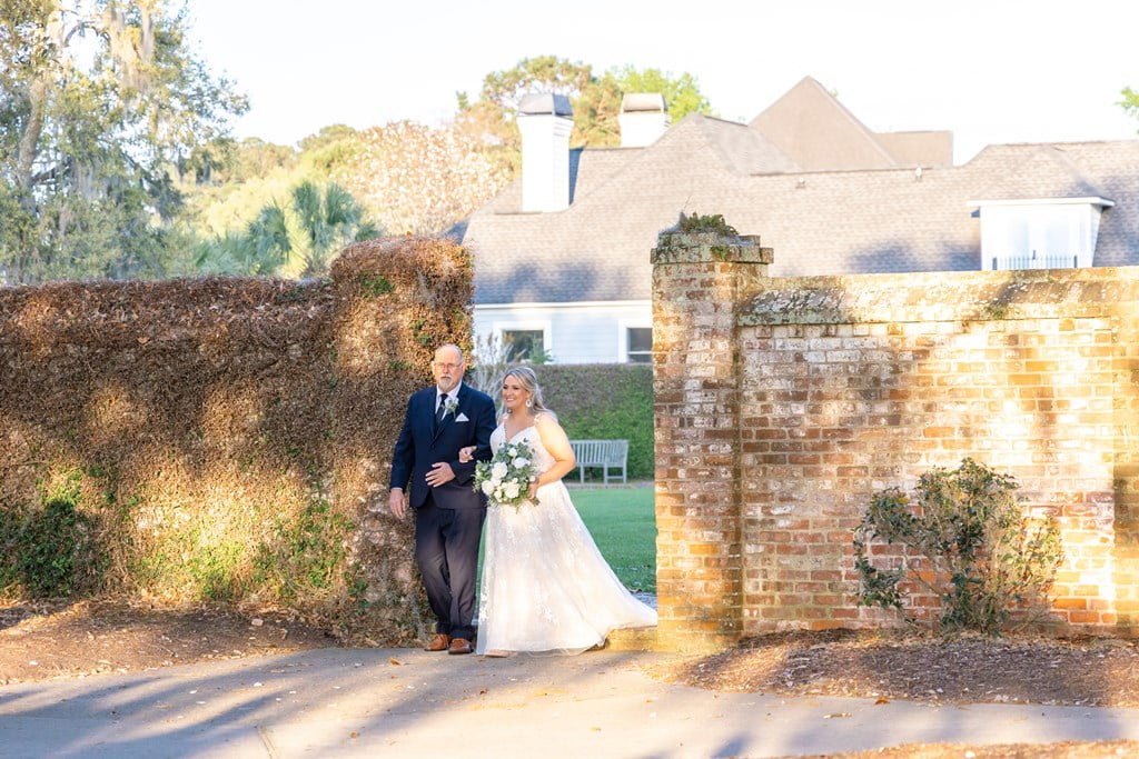 bride walking aisle dunes west charleston