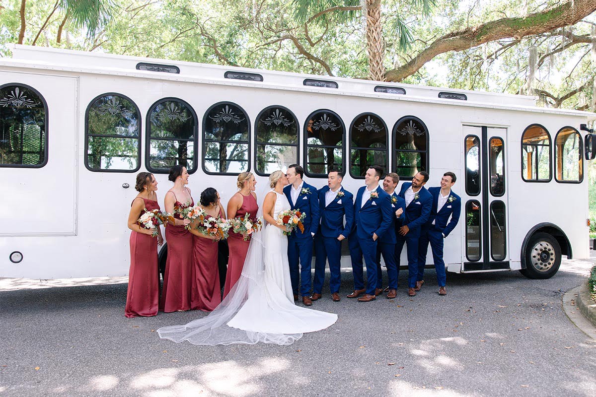 Charleston Wedding Photographer Bridal party with trolley