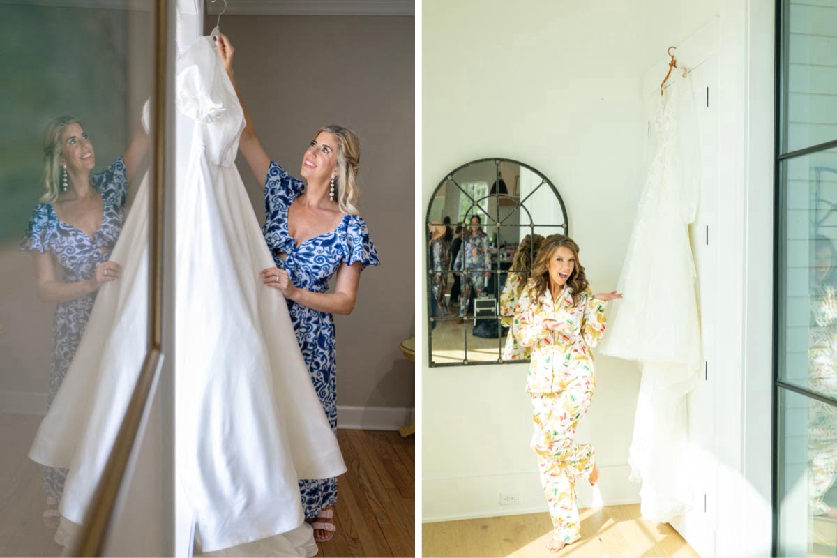 Charleston Wedding Photographer Bride is looking at dress