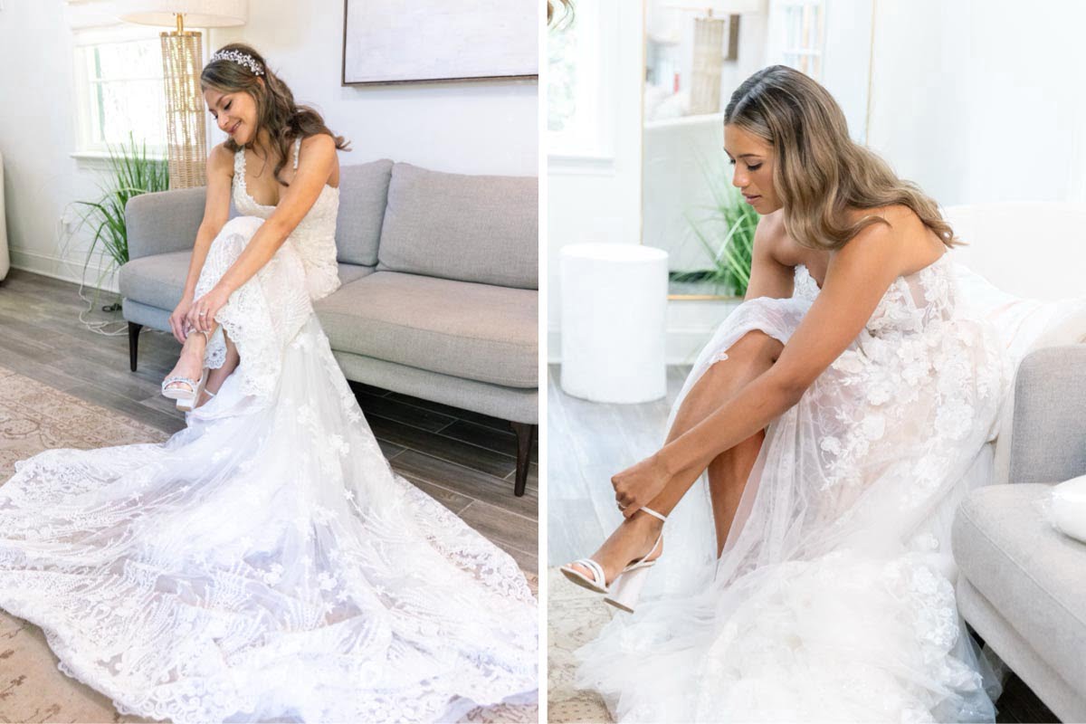 Charleston Wedding Photographer Bride putting shoes on