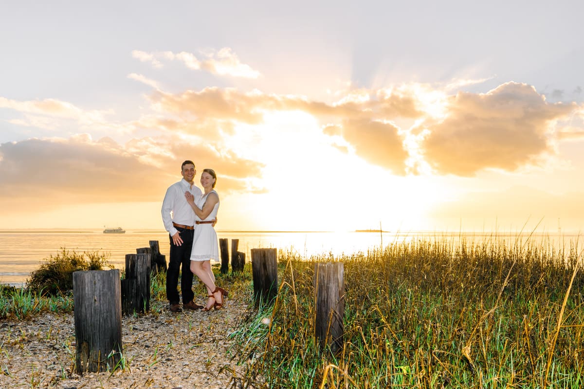 sunrise engagement session waterfront park