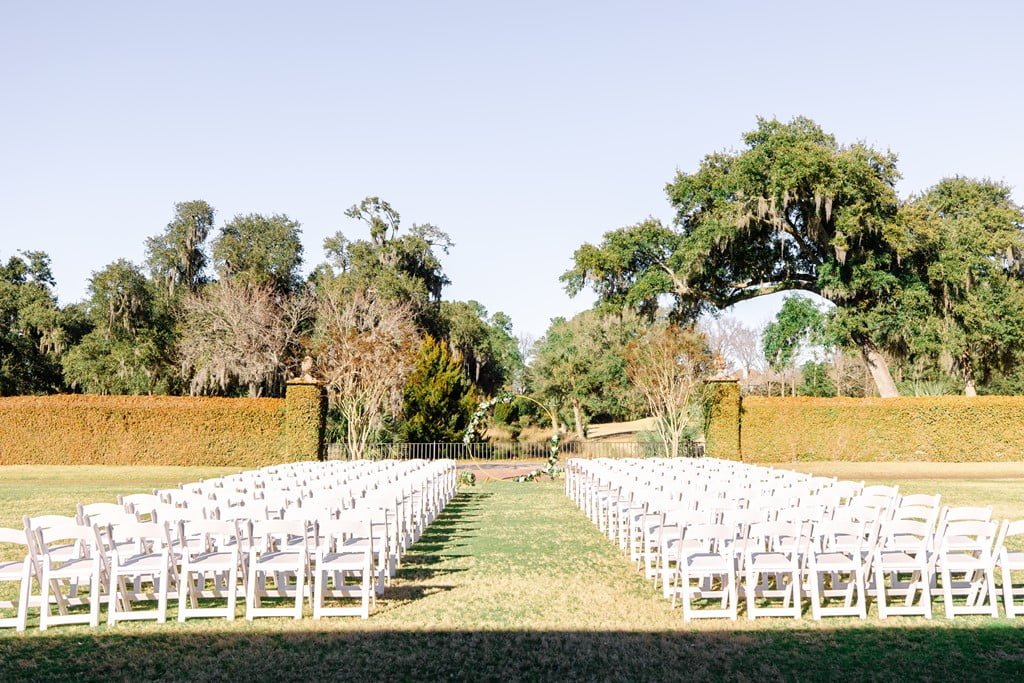 Dunes West wedding ceremony on the lawn