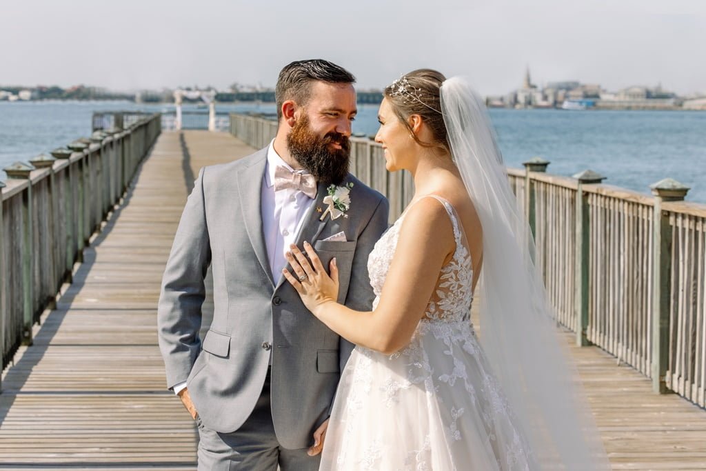 Charleston Harbor Resort and Marina wedding bride and groom