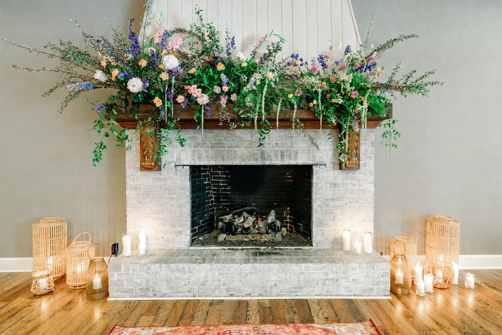 The Exchange at Mount Pleasant wedding fireplace decor