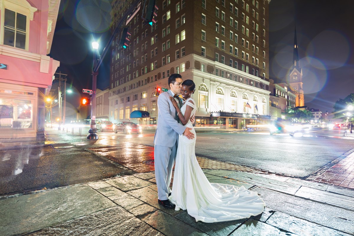 Francis Marion Hotel wedding venue evening portrait