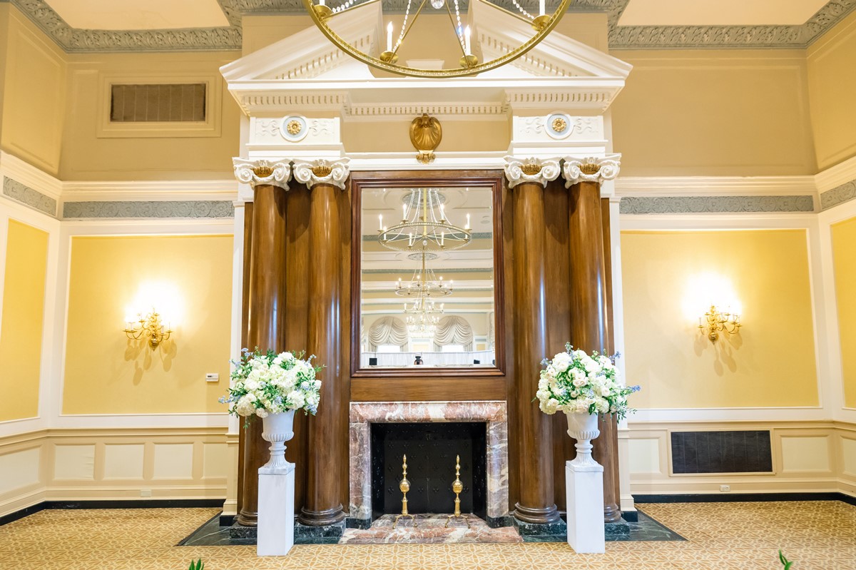 Francis Marion Hotel wedding venue fireplace