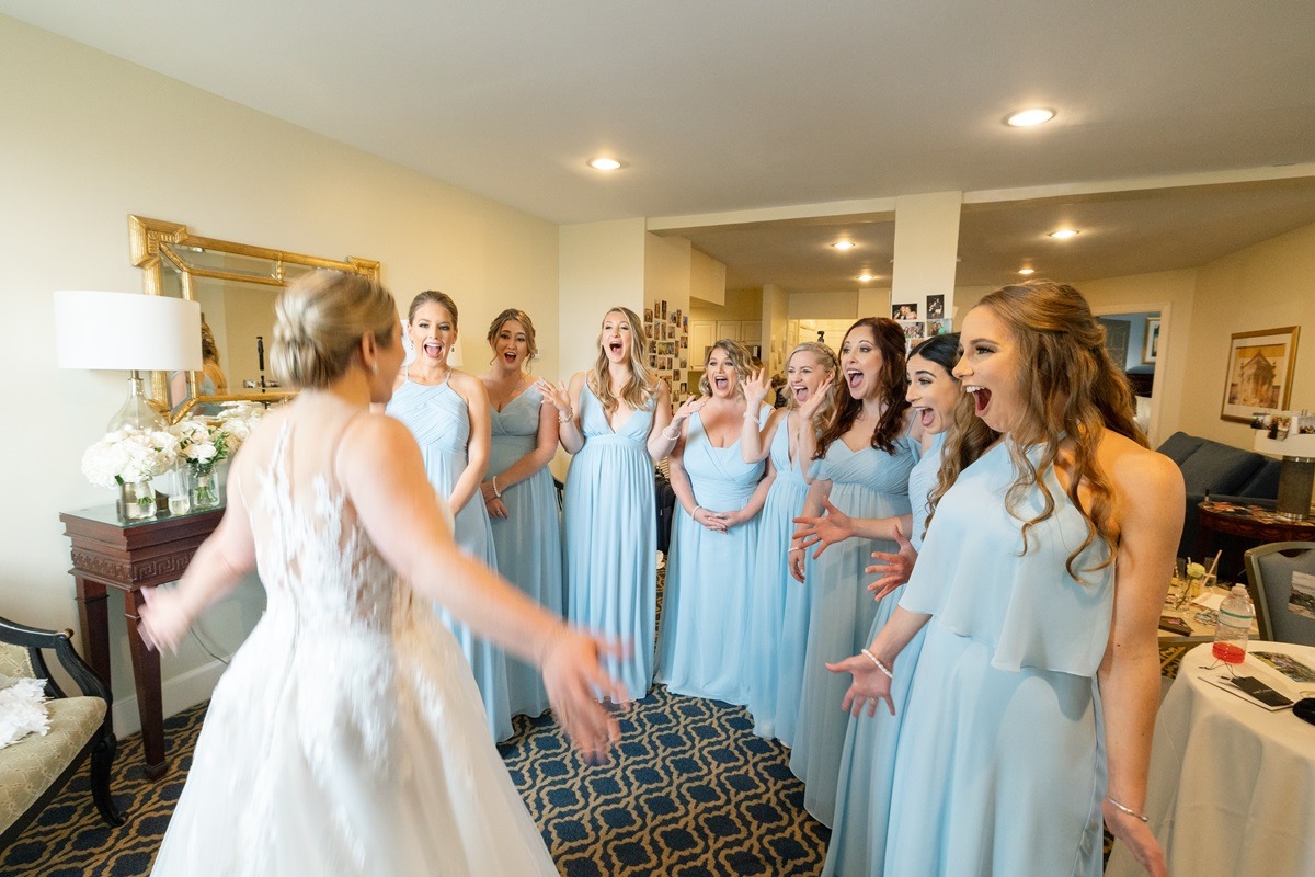 Francis Marion Hotel wedding venue first look with bridesmaids