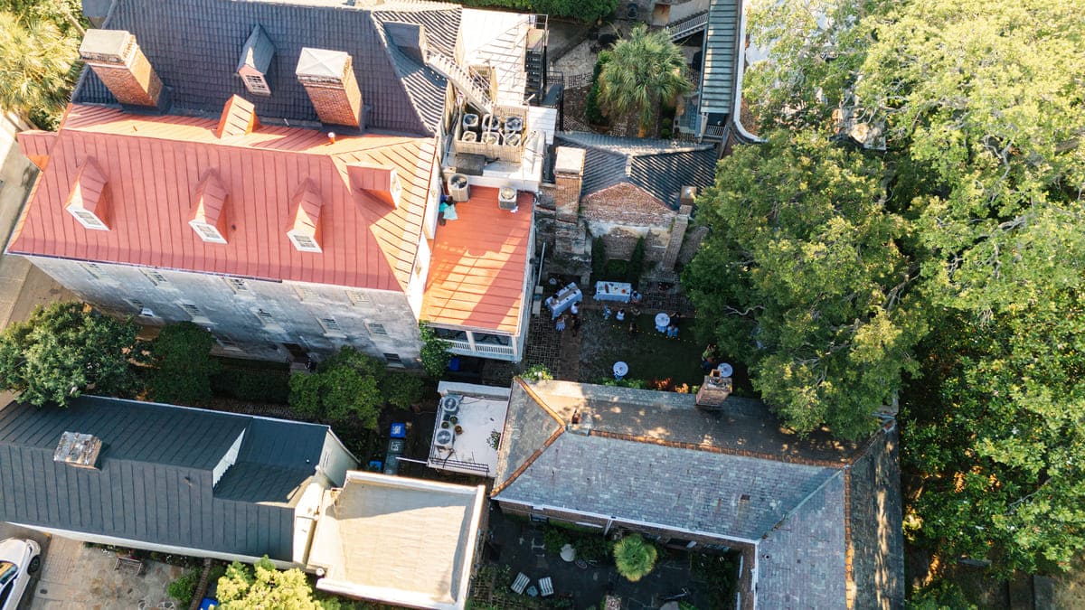 French Huguenot Church wedding venue evening photo