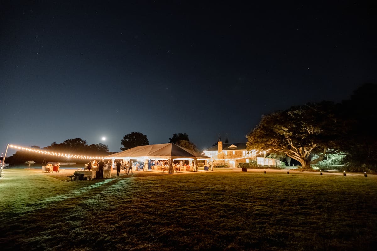 Island House wedding venue at night