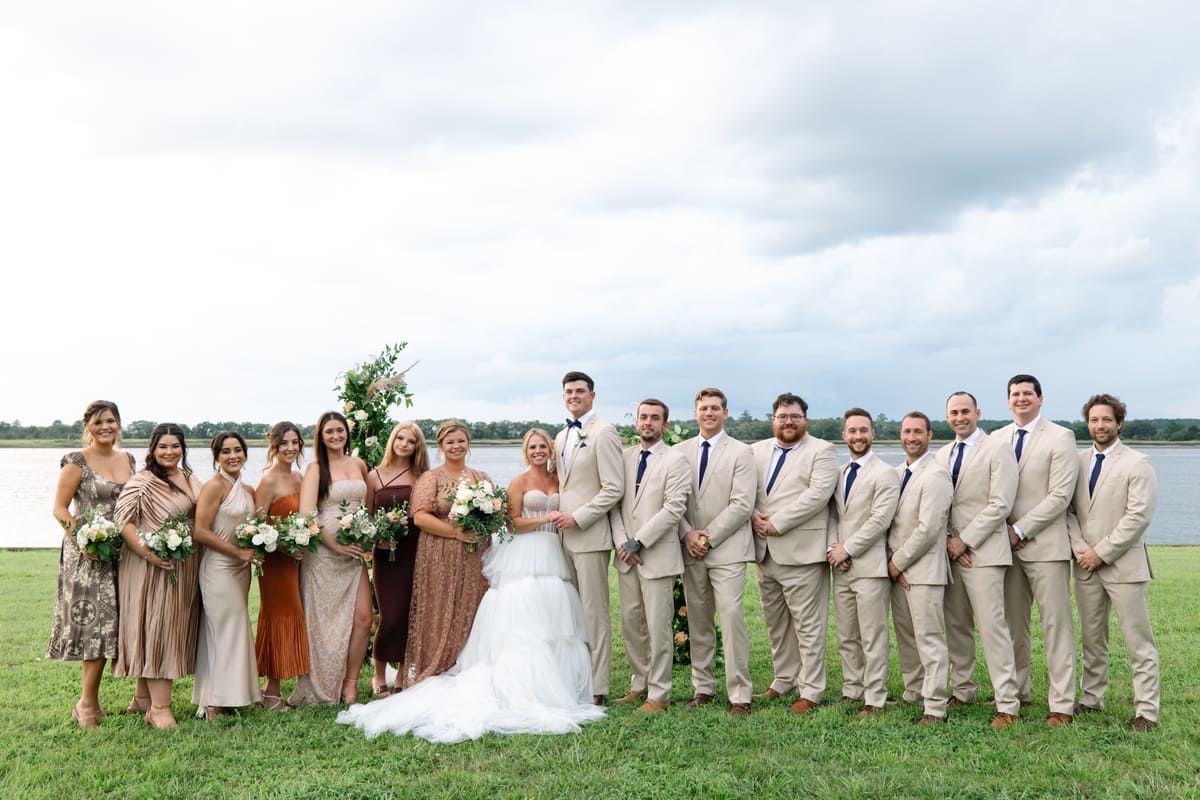 Island House wedding venue bridal party photo