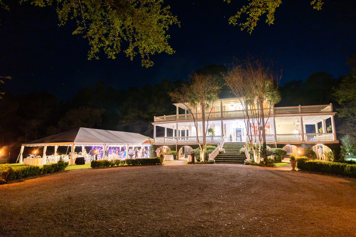 Old Wide Awake Plantation wedding venue at night