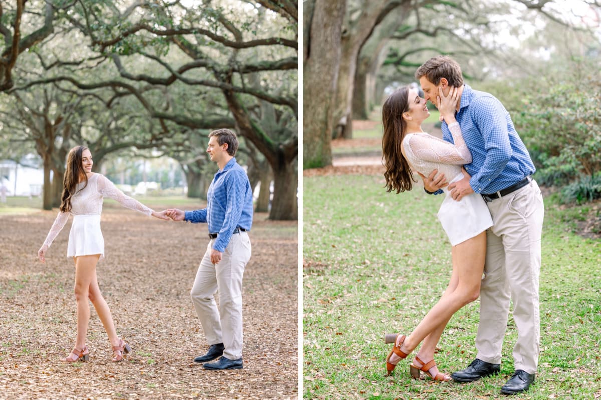 romantic engagement photos charleston white point garden