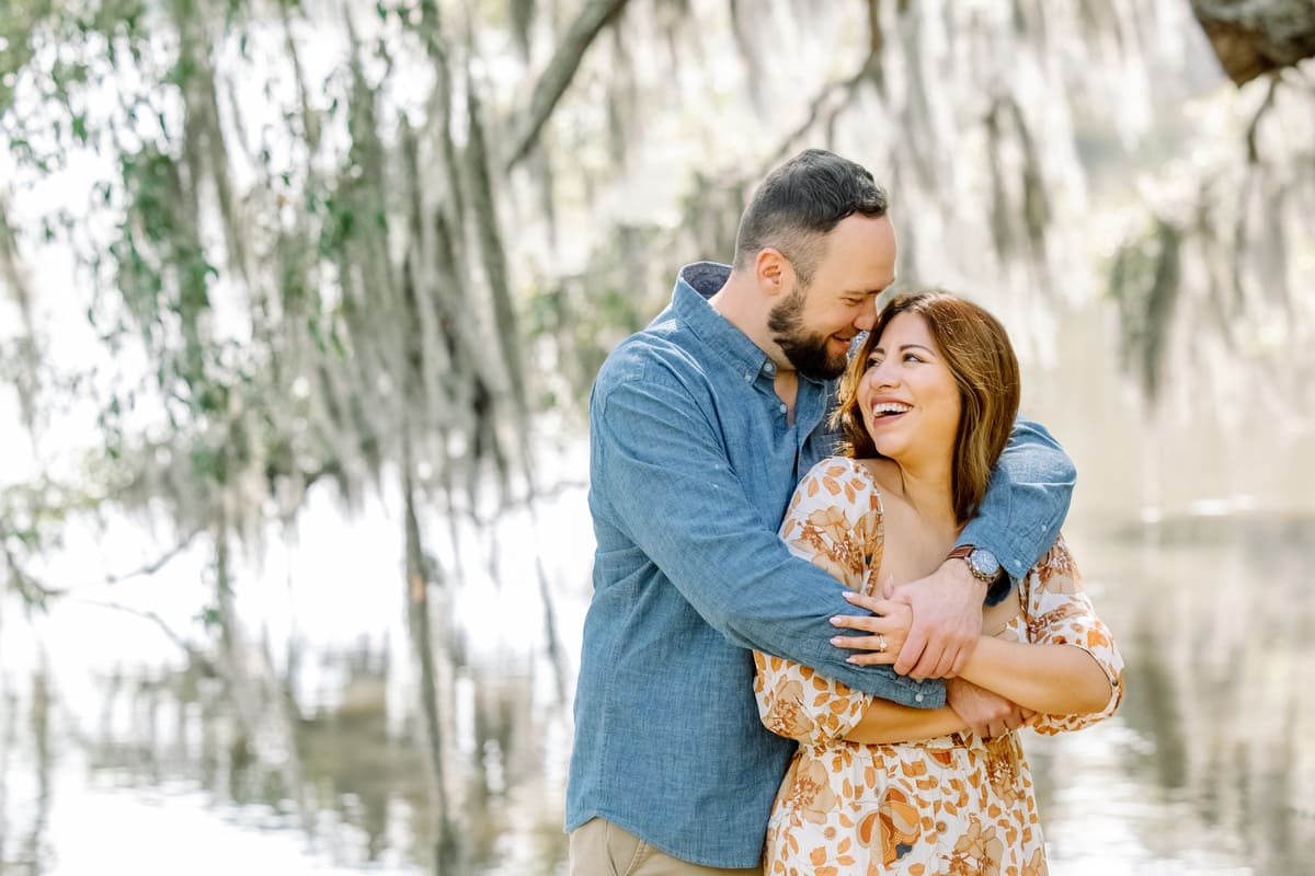 engaged couple at magnolia plantation