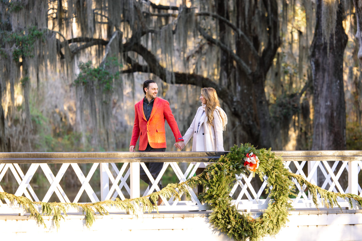 long white bridge couple portrait