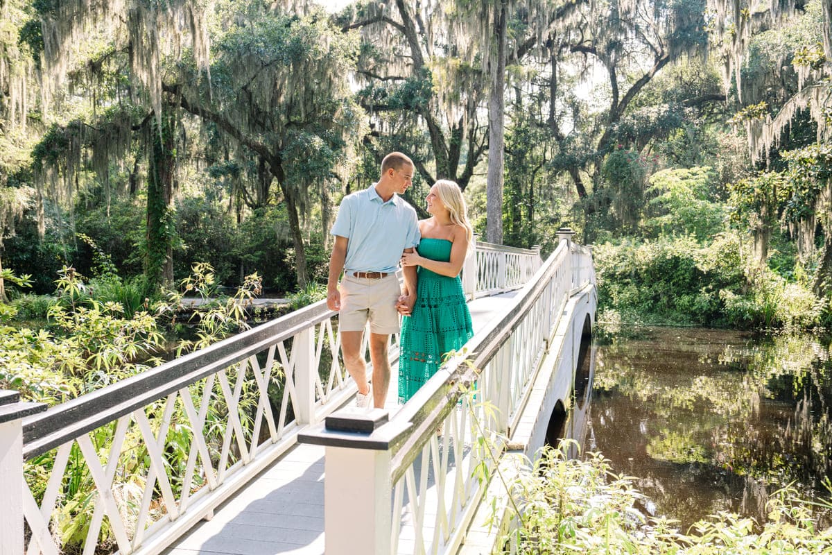 long white bridge magnolia gardens proposal photo