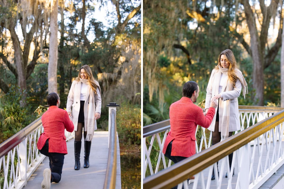 long white bridge winter proposal photography