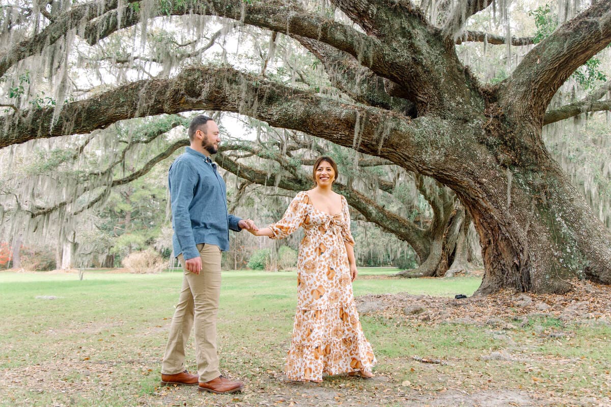 romantic proposal under live oaks