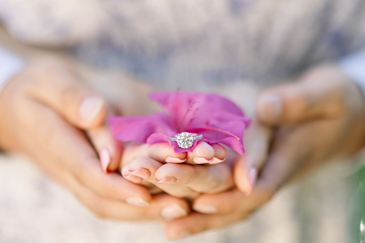 detail photo of engagement ring at magnolia plantation and gardens