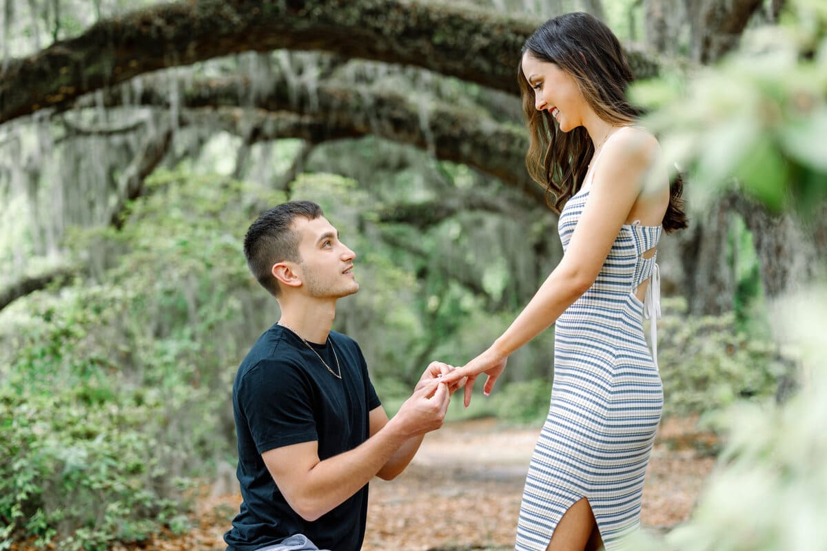 intimate proposal near oaks magnolia gardens