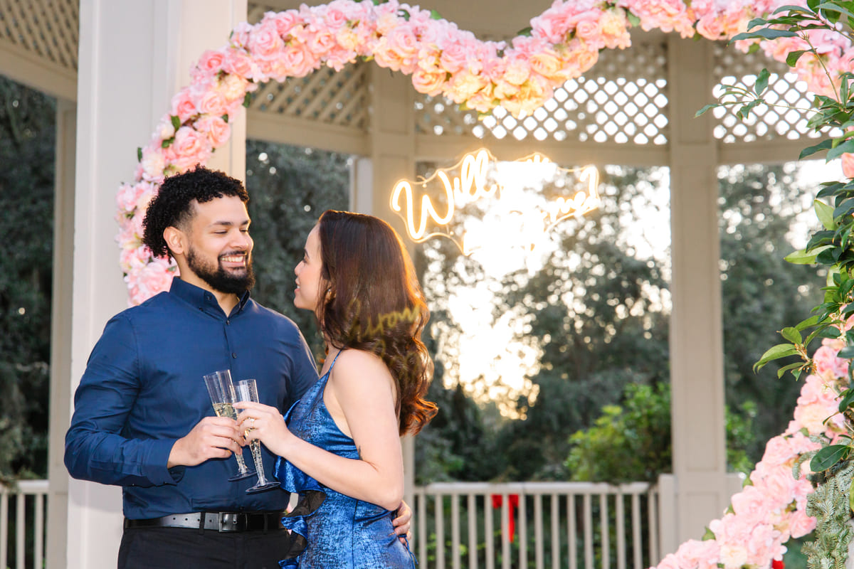 proposal celebration at decorated hampton park gazebo