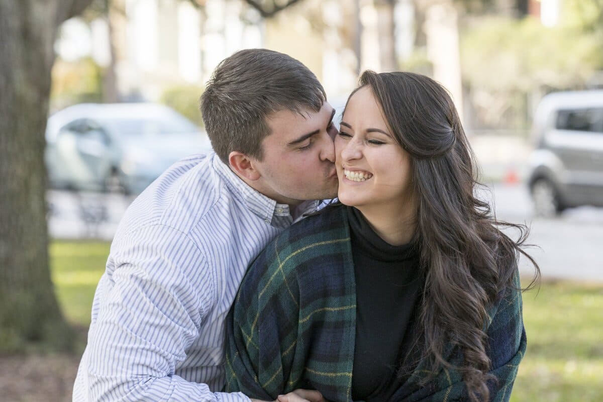 rachel and eric winter proposal at white point garden