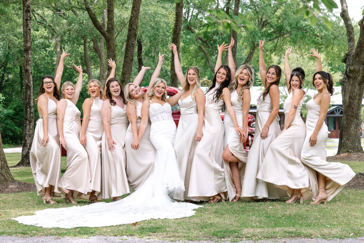 bridal party walking charleston wedding