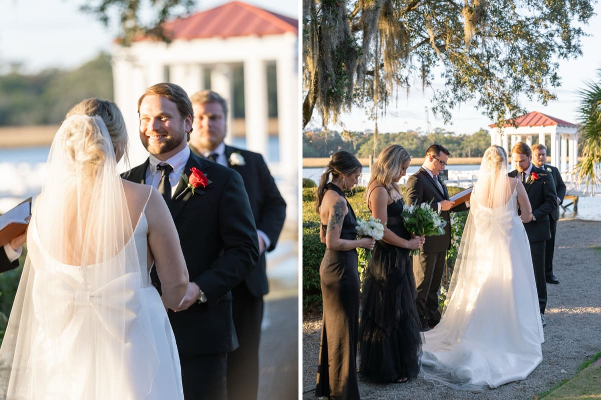 bride and groom exchanging vows charleston