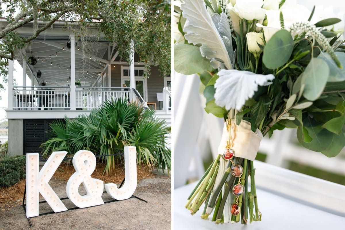 bride and groom marquee letters creek club