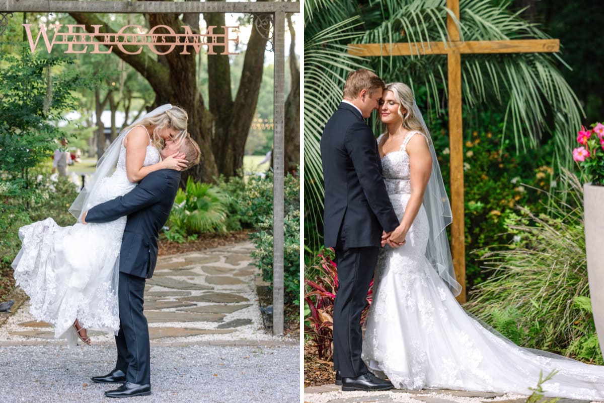 bride groom holding hands swing charleston wedding