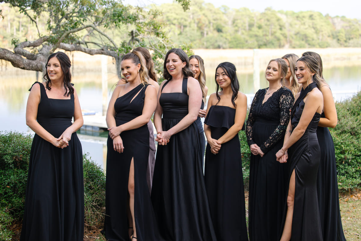 bridesmaids portrait creek club charleston wedding